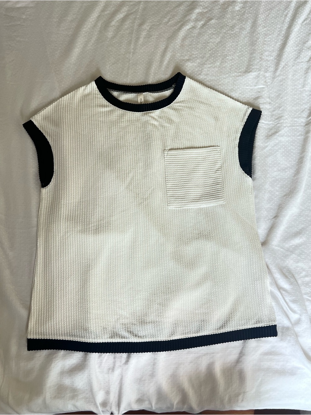 Women's White Knit Short-Sleeve Top with Black Trim
